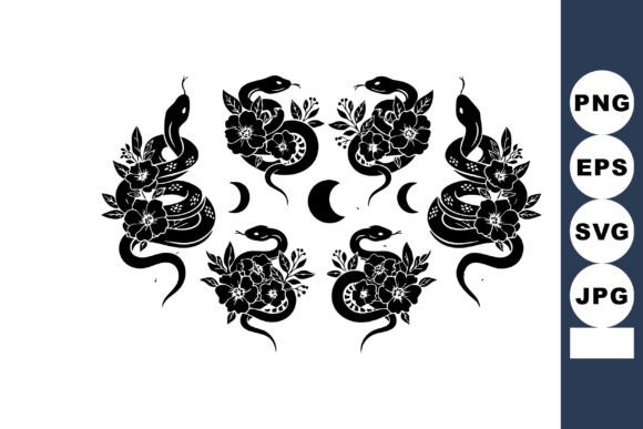 Black and White Snake and Floral Pattern Graphics