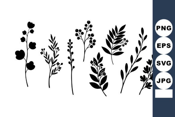 Black Silhouette Floral Branches Vector: Premium Graphics for Illustrations