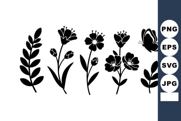 Black Silhouette Floral Elements with Bu Graphics & Illustrations