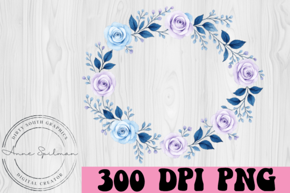 Blue Purple Floral Wreath Arrangement: Premium Graphics & Illustrations