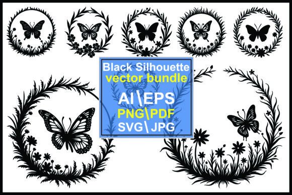 Butterfly Floral Wreath Frame Vector Set for Graphics and Illustrations