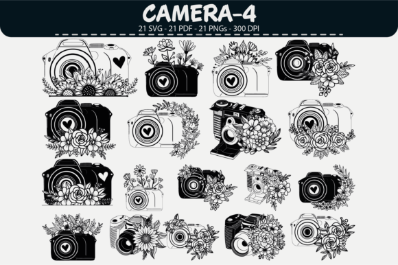 Camera Floral Vector Set – 21 Designs for Graphics and Illustrations