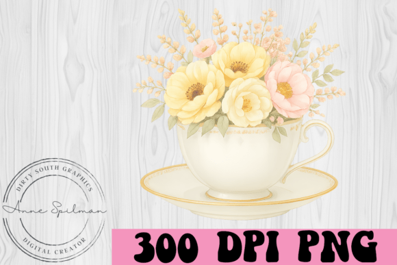 Floral Arrangement in Teacup: A Review for Graphics and Illustrations