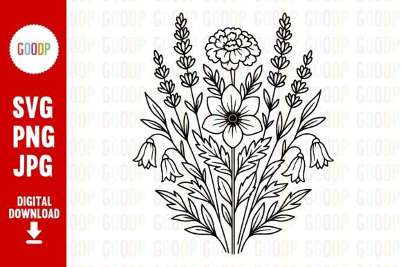 Floral Bouquet Line Art PNG Graphics for Crafts