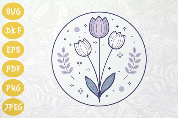 Floral Circle Sticker SVG with Tulip Art Graphics and Illustrations