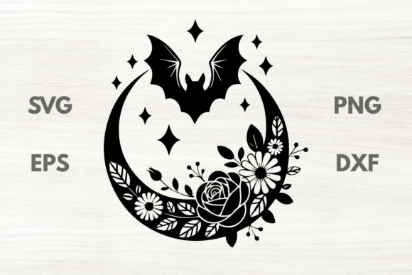 Floral Crescent Moon Bat and Flowers Graphics & Illustrations Review