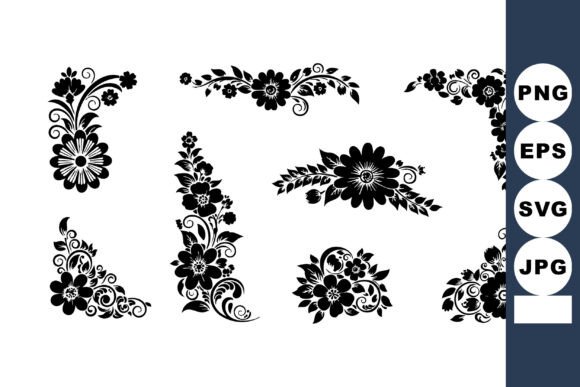 Floral Decorative Corner and Border Vect Graphics for Illustrations