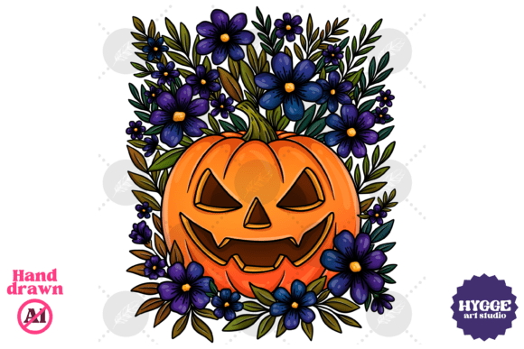 Floral Pumpkin Spooky Halloween Witch Graphics and Illustrations