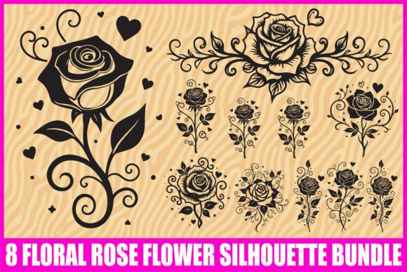 Floral Rose Silhouette Set: Graphics & Illustrations for Crafters