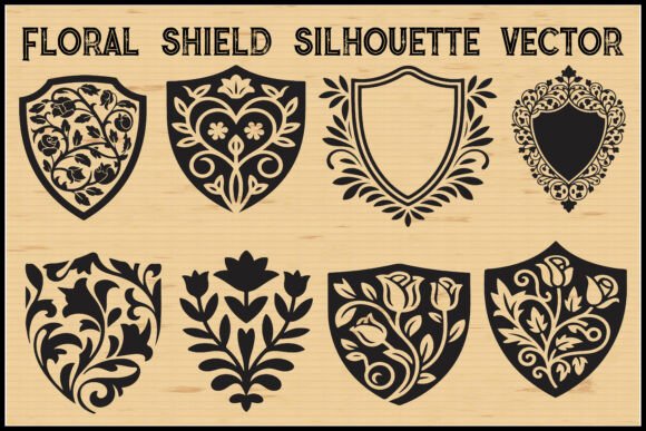 Floral Shield Silhouette Emblem Bundle: Premium Graphics & Illustrations for Branding