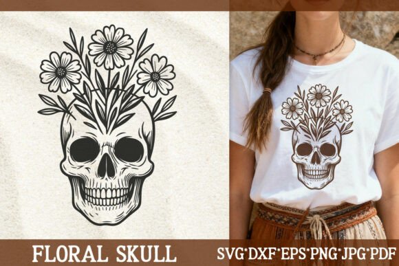 Floral Skull SVG Wildflower Bouquet Art Graphics