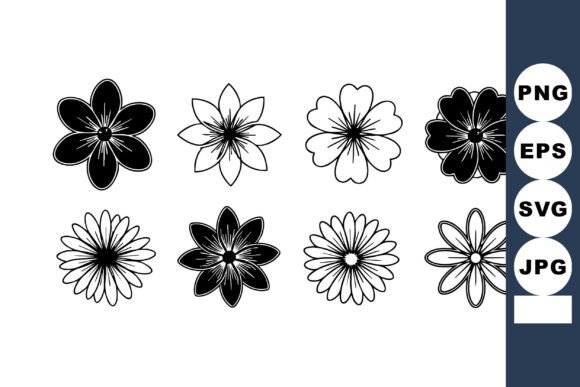 Floral Vector Black and White Flower Ico Graphics Illustrations