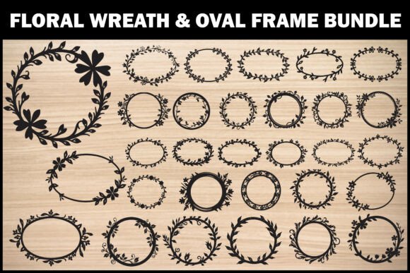 Floral Wreath Oval Frame SVG Set for Graphics & Illustrations