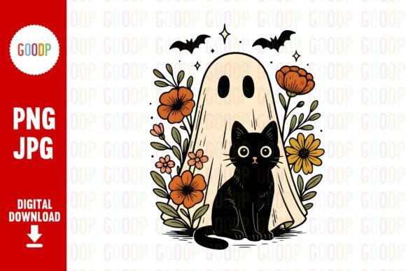 Ghost Cat Floral Halloween Png Review