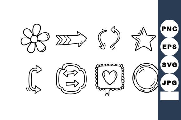 Hand-drawn Floral Arrow Star Heart and C Graphics for Illustrations