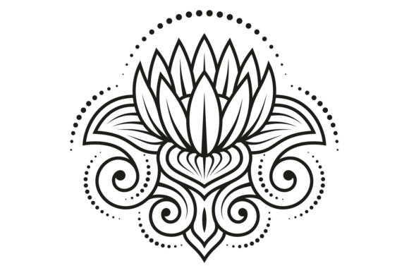 Lotus Blossom Tattoo. Black Floral Decor Graphics & Illustrations