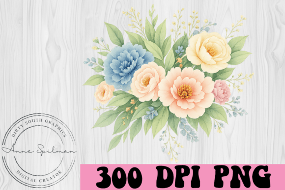 Pink, Ivory Blue Floral Arrangement Graphics and Illustrations Review