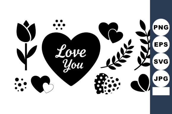 Romantic Love Heart Shapes and Floral El Graphics for Illustrations